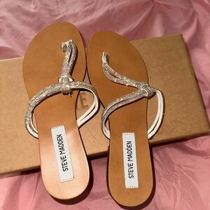Steve Madden Tan Sandals with Silver Straps. Never worn